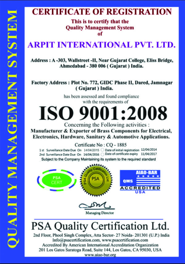 Certificate 1 Talin International Pvt. Ltd.